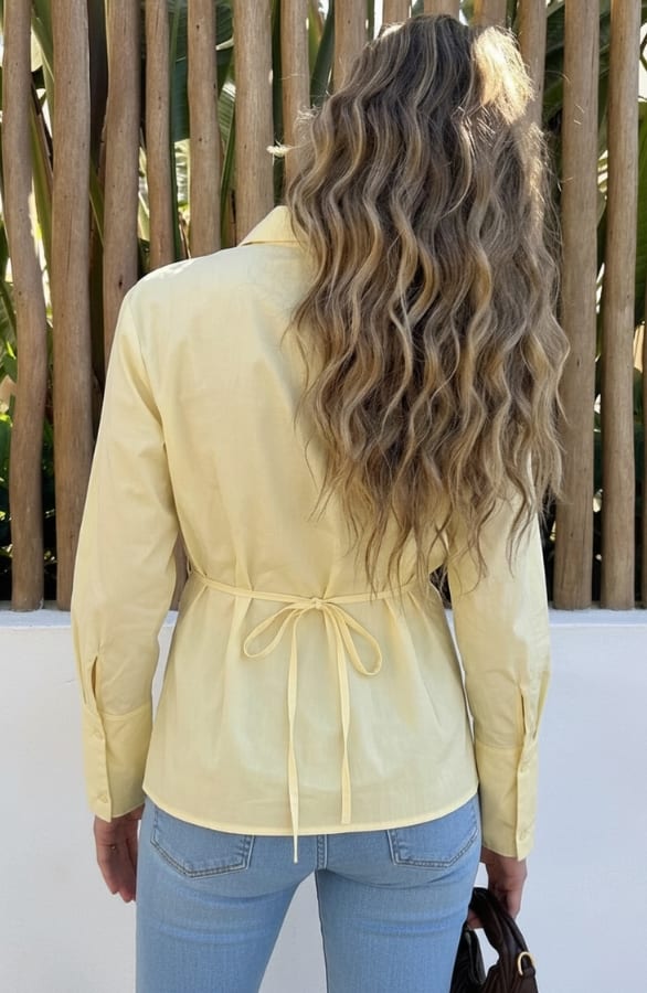 Tie Detail Blouse Butter Yellow – kleding — foto 3