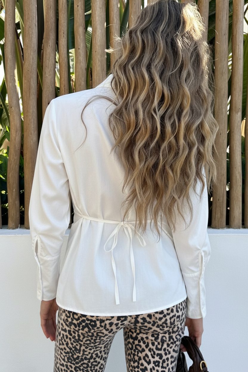 Tie Detail Blouse Ecru – kleding — foto 3