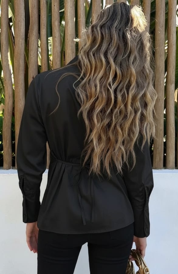 Tie Detail Blouse Zwart – kleding — foto 3
