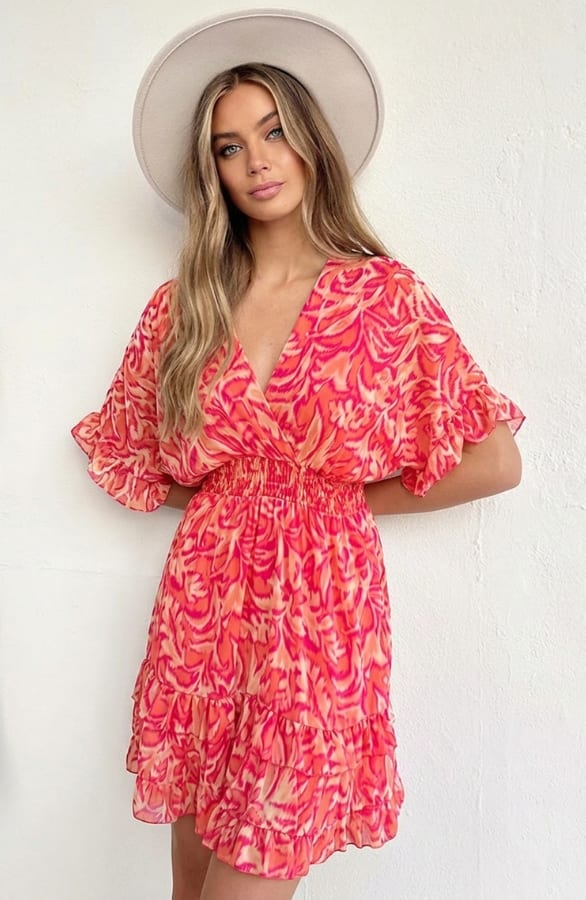 V-Hals Print Dress Marrit Koraal – alle jurkjes — foto 4