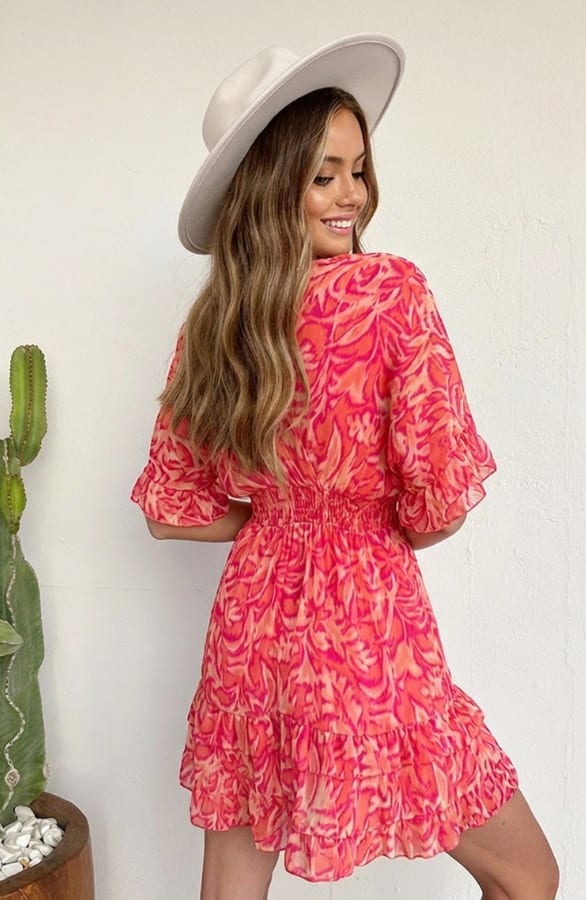 V-Hals Print Dress Marrit Koraal – alle jurkjes — foto 3