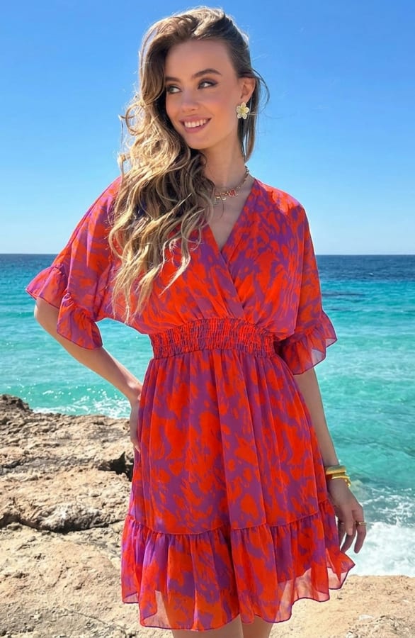 V-Hals Print Dress Marrit Oranje Lila – alle jurkjes — foto 2