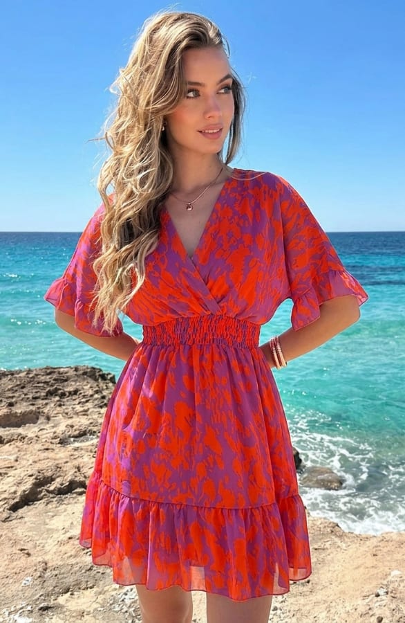 V-Hals Print Dress Marrit Oranje Lila – alle jurkjes — foto 3