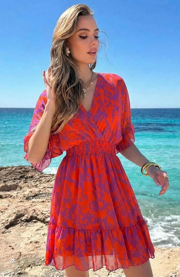 V-Hals Print Dress Marrit Oranje Lila