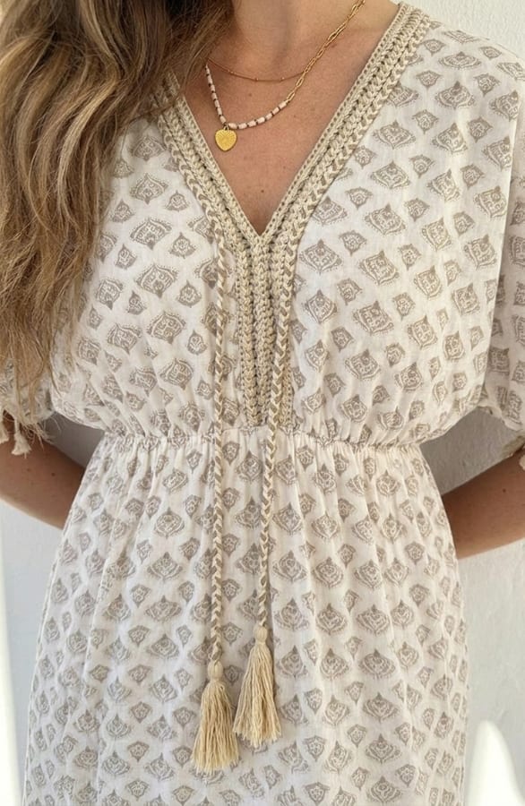 V-hals Lurex Jurk Print Maris Beige – alle jurkjes — foto 4