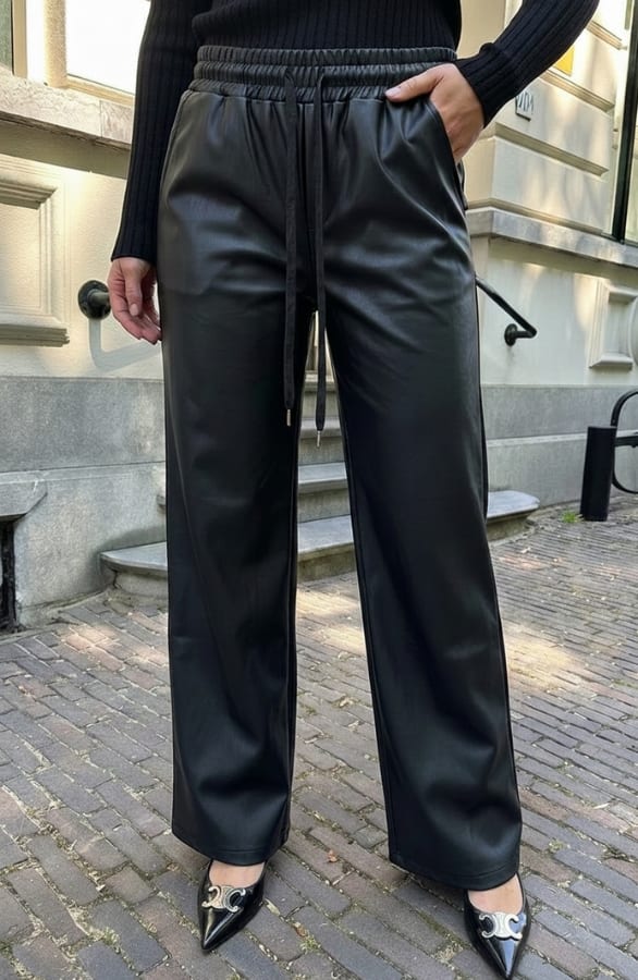 Wide Leg Coating Broek Zwart