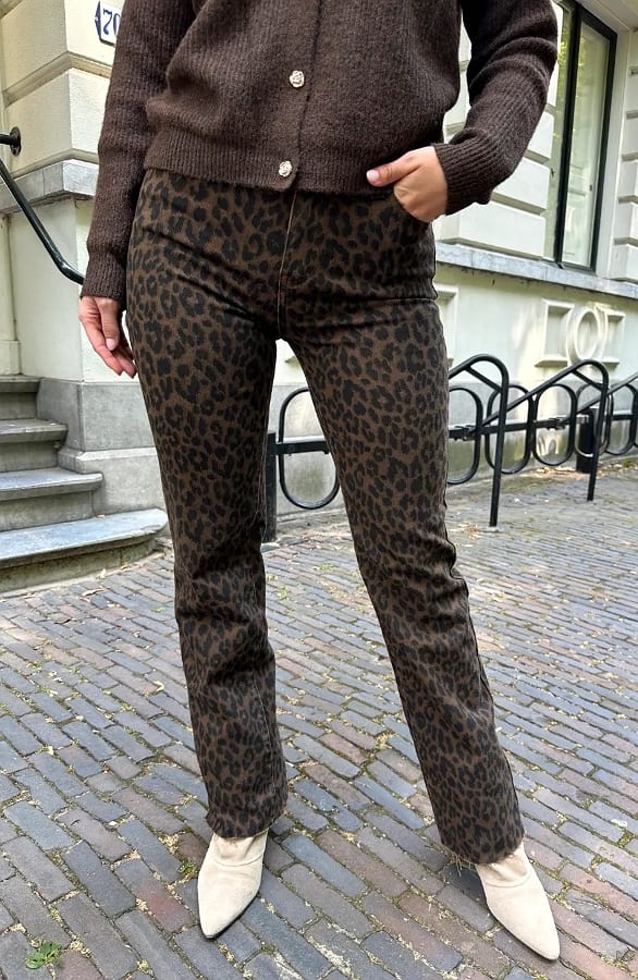 Wide Leg Jeans Dez Leopard Brown – flared broeken — foto 6