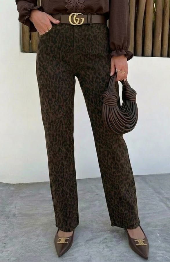 Wide Leg Jeans Dez Leopard Brown
