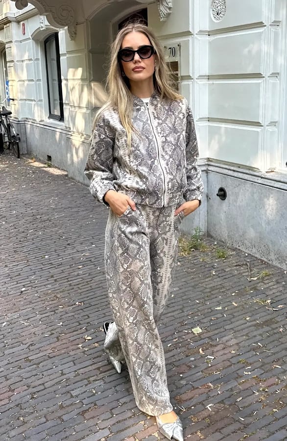 Wide Leg Slangenprint Broek Beige – broeken, foto 4
