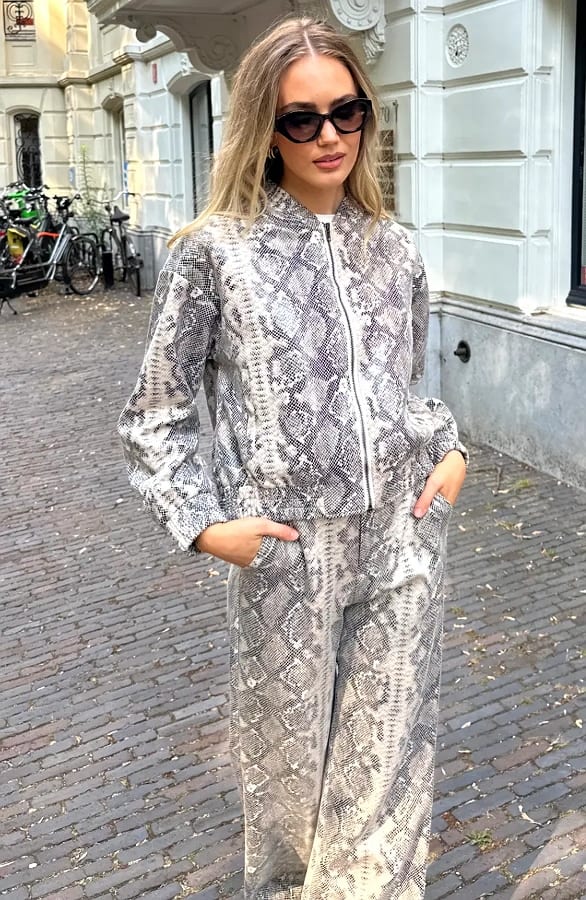 Wide Leg Slangenprint Broek Beige – broeken, foto 2