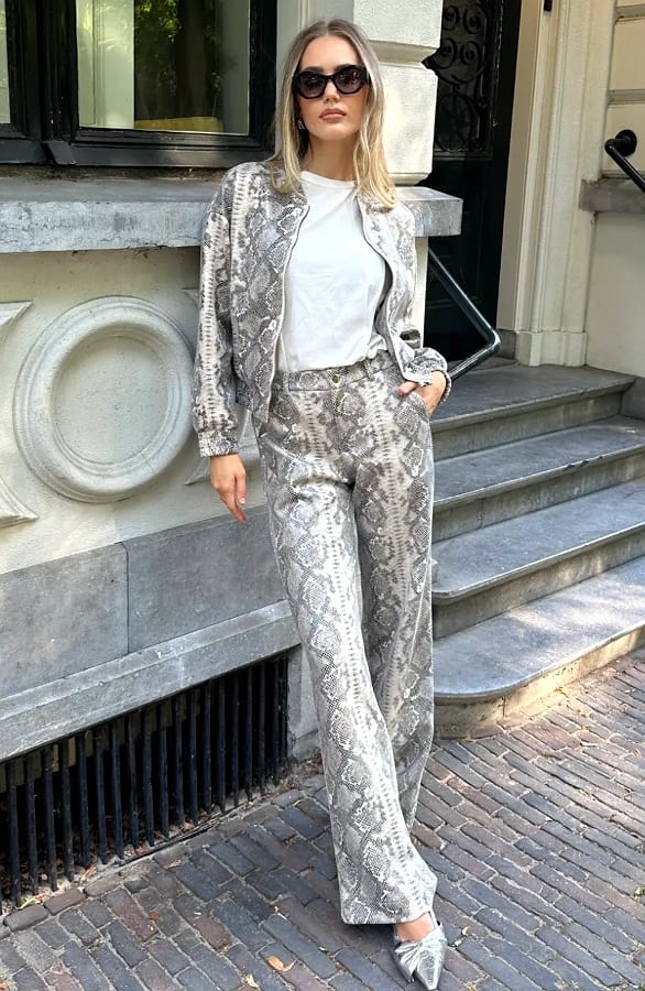 Wide Leg Slangenprint Broek Beige – broeken, foto 7