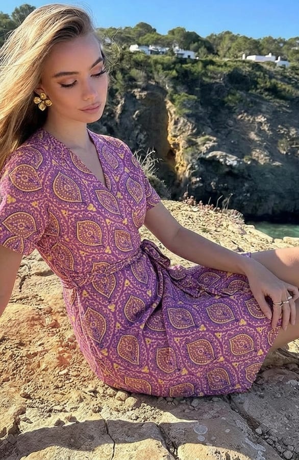 Wrap Jurk Fenna Print Paars Geel – alle jurkjes — foto 2