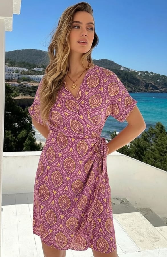 Wrap Jurk Fenna Print Paars Geel – alle jurkjes — foto 3
