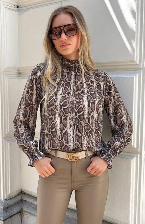 Col Blouse Met Slangenprint Philley Beige – kleding — foto 2