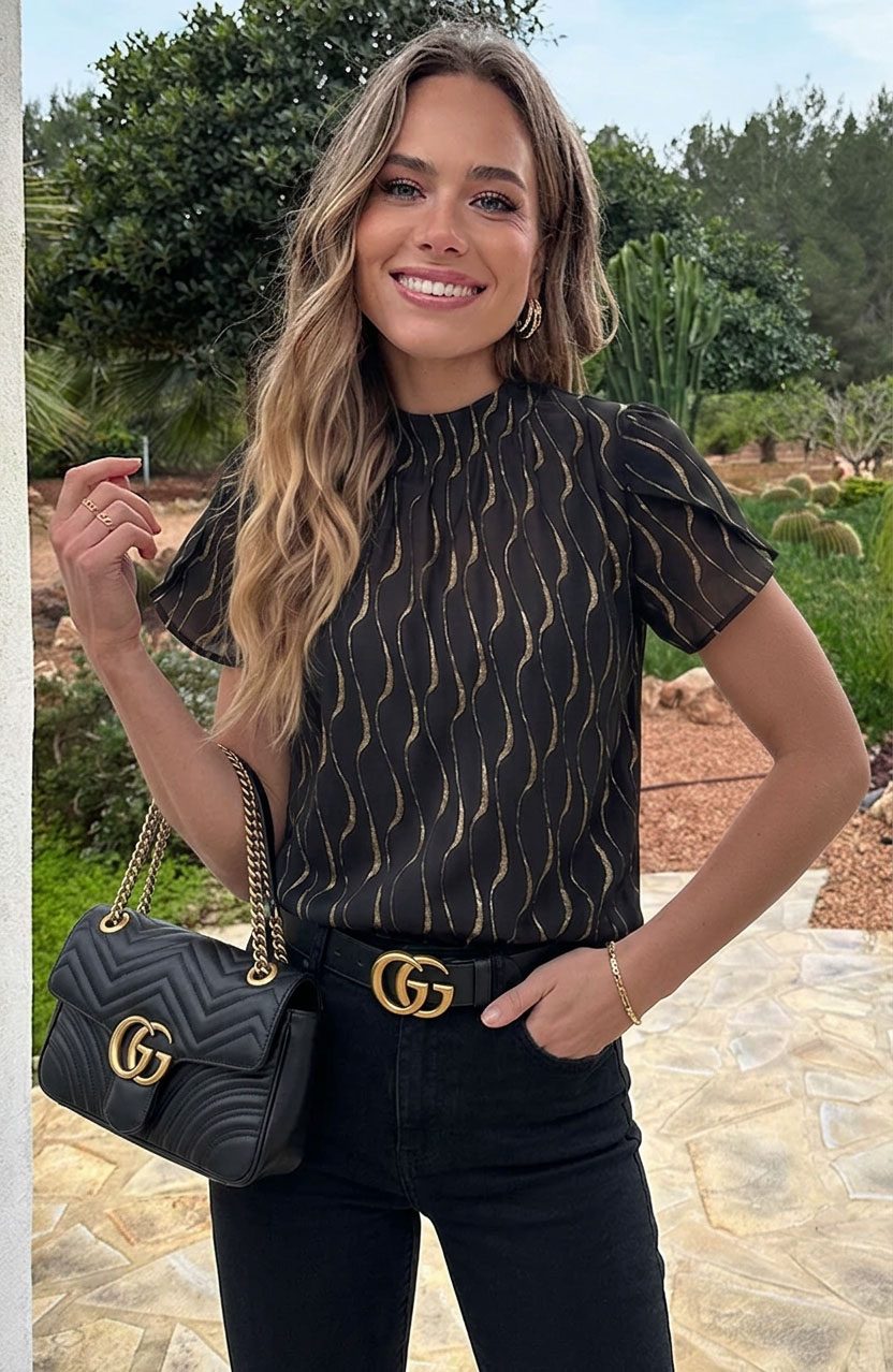 Col Neck Top Luxury Black Gold