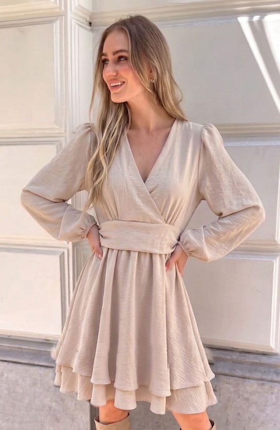Elegant Bow Dress Beige