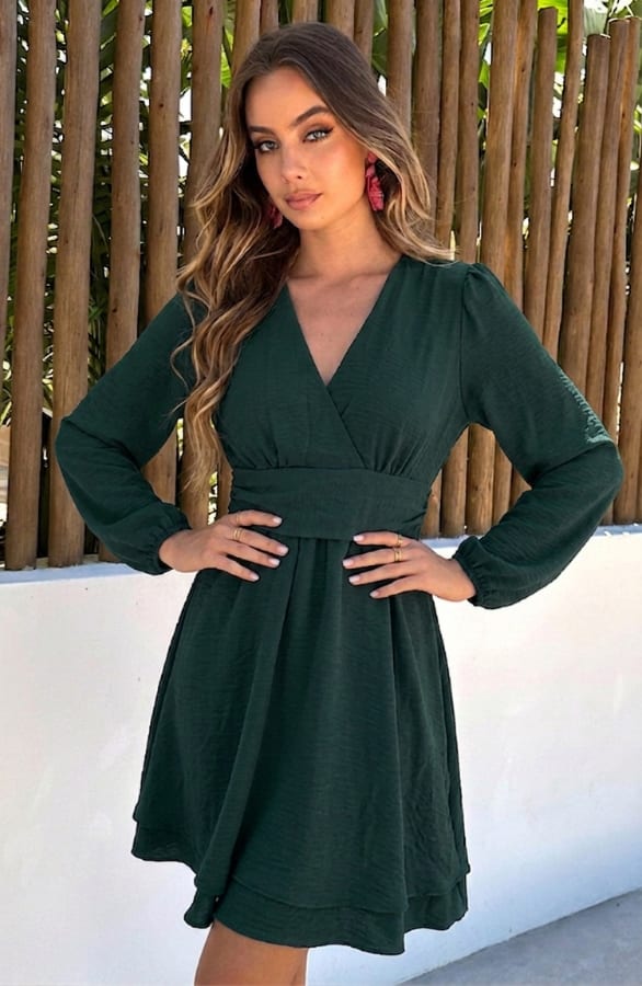 Elegant Bow Dress Emerald