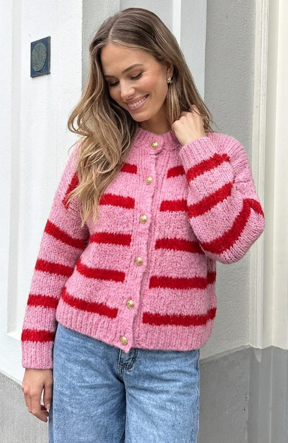 Gestreept Vest Met Knopen Roze – vesten — foto 3