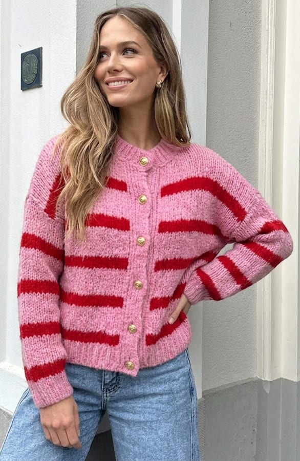 Gestreept Vest Met Knopen Roze