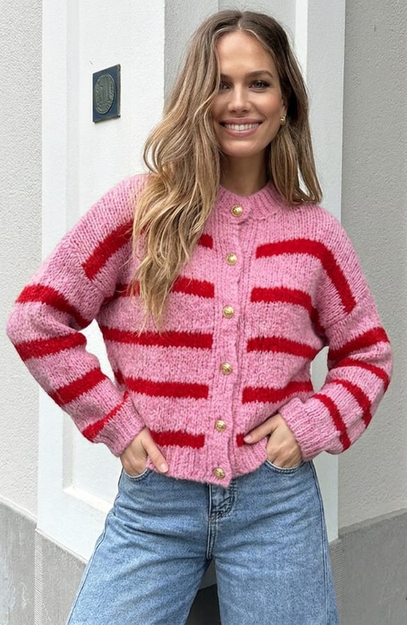 Gestreept Vest Met Knopen Roze – vesten — foto 2