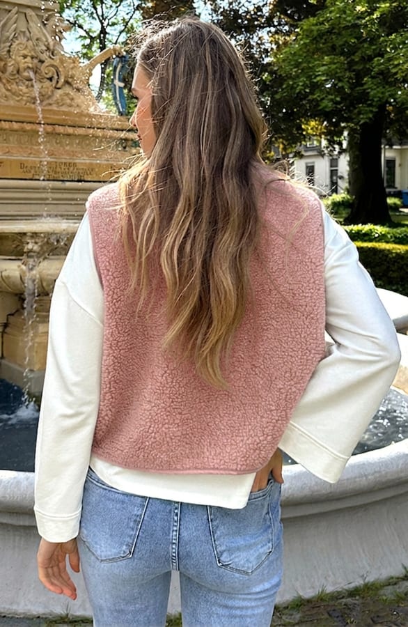 Knitted Teddy Gilet Roze – vesten — foto 6