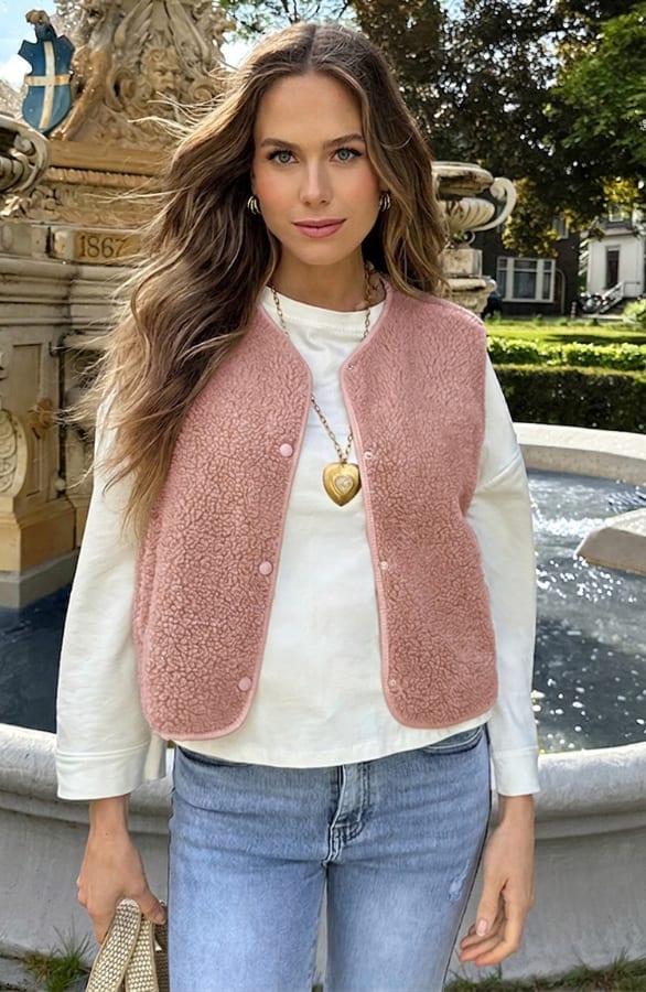 Knitted Teddy Gilet Roze – vesten — foto 5