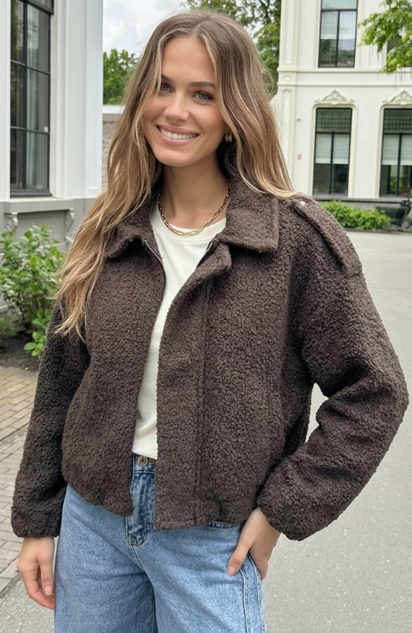 Oversized Boucle Bomber Choco – jassen — foto 2