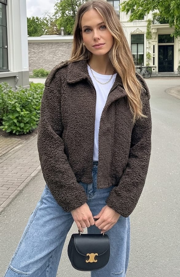 Oversized Boucle Bomber Choco – jassen — foto 3