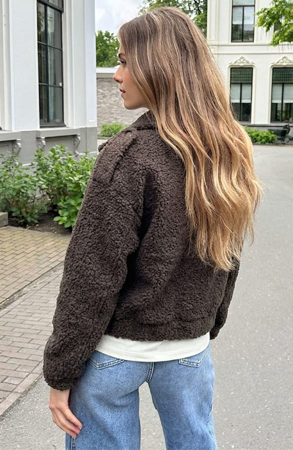 Oversized Boucle Bomber Choco – jassen — foto 5