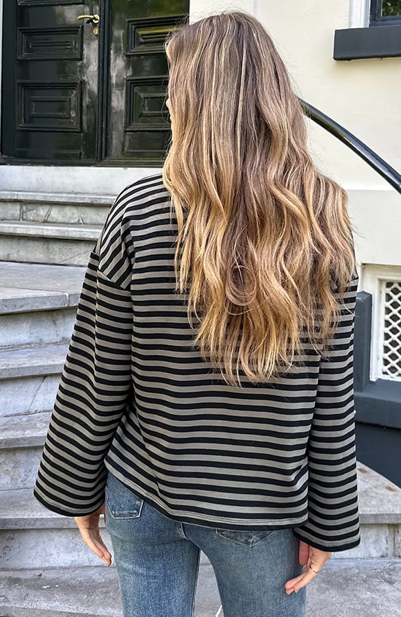 Oversized Gestreepte Katoenen Top Army Zwart – shirts & tops — foto 4