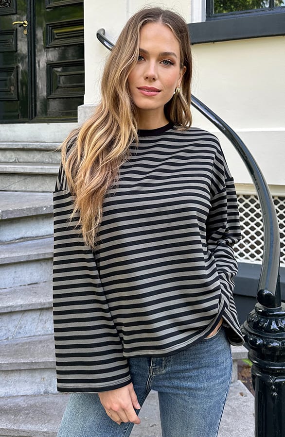 Oversized Gestreepte Katoenen Top Army Zwart – shirts & tops — foto 2