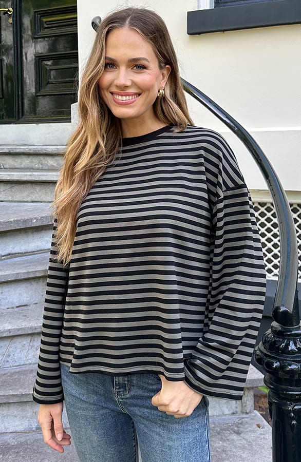 Oversized Gestreepte Katoenen Top Army Zwart – shirts & tops — foto 3