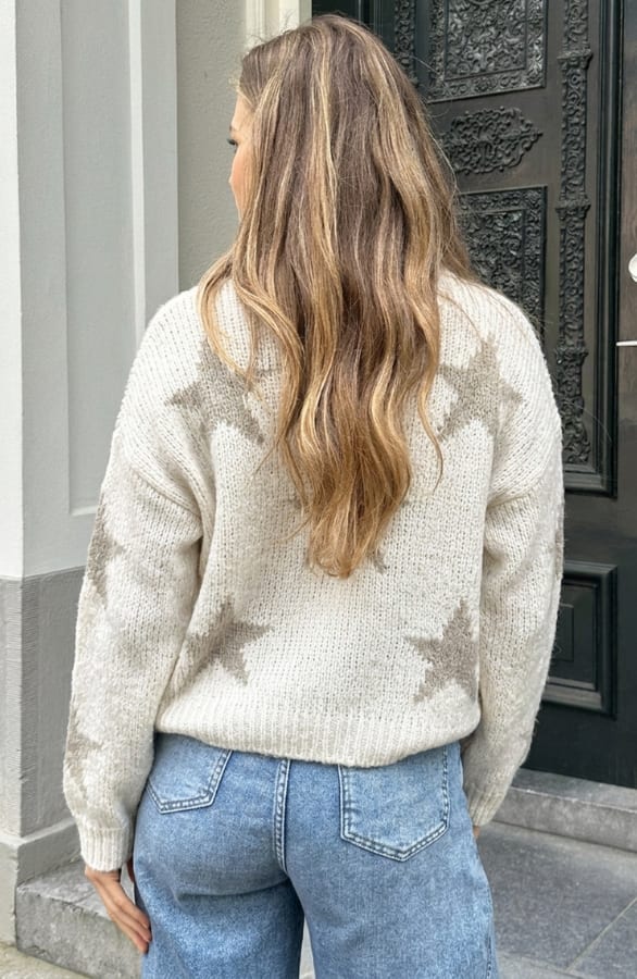 Oversized Sterren Sweater Beige – truien, foto 5