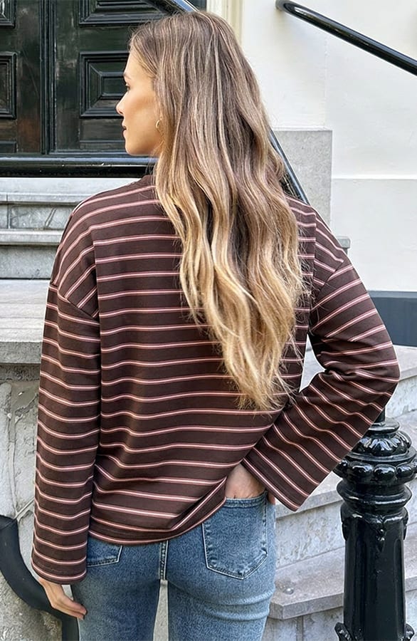 Oversized Gestreepte Katoenen Top Tricolore Camel Choco – shirts & tops — foto 5