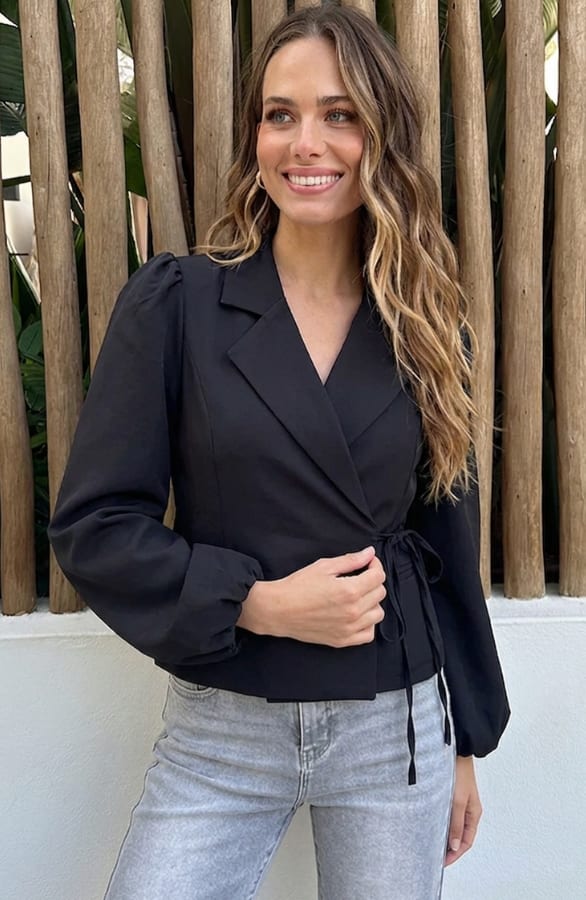 Pofmouwen Wrap Blazer Long Sleeve Zaya Zwart – blazers — foto 3