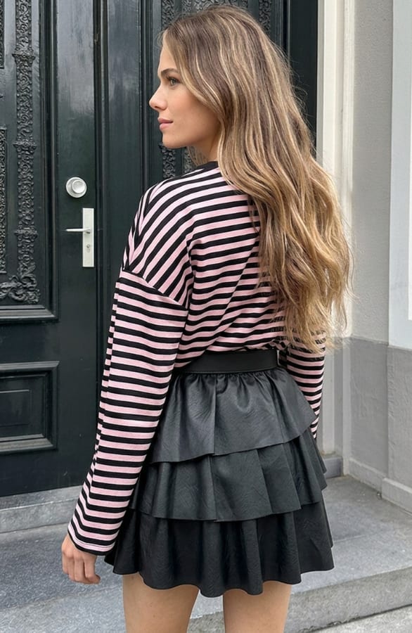 Oversized Gestreepte Katoenen Top Dust Roze Zwart – shirts & tops — foto 3