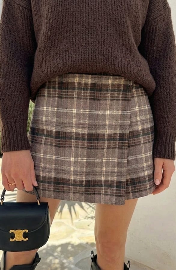 Skort Ruit Print Bruin