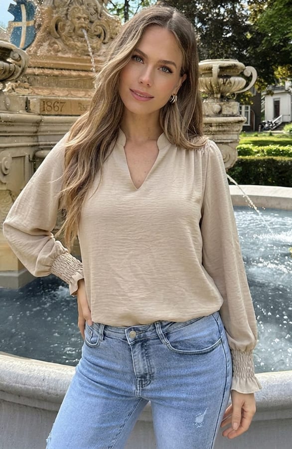 Smocked Detailed Blouse Beige – kleding — foto 2