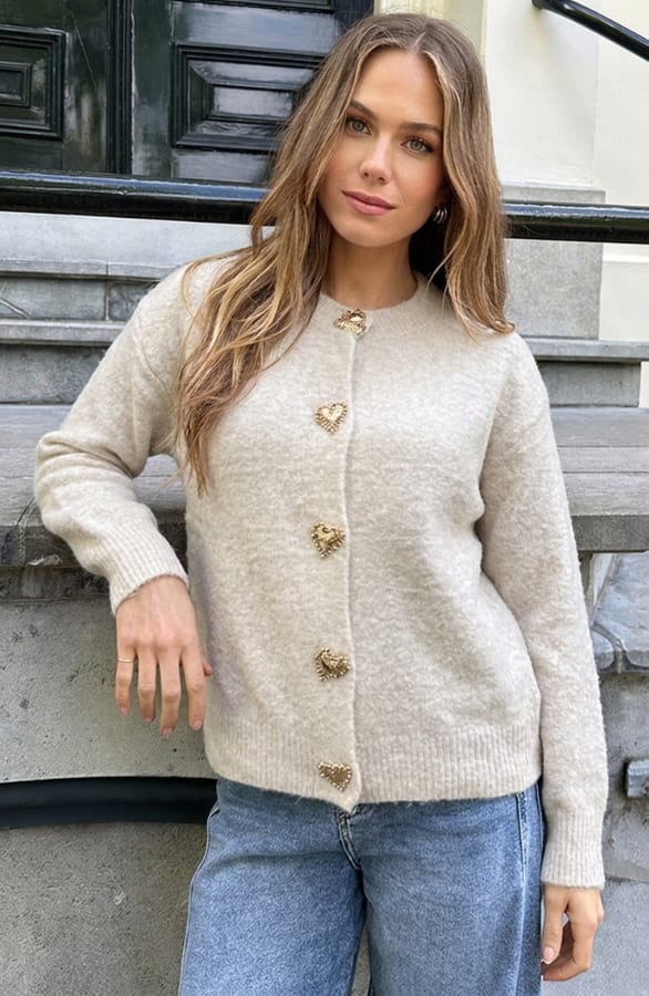 Knitted Hartjes Cardigan Beige – truien — foto 2
