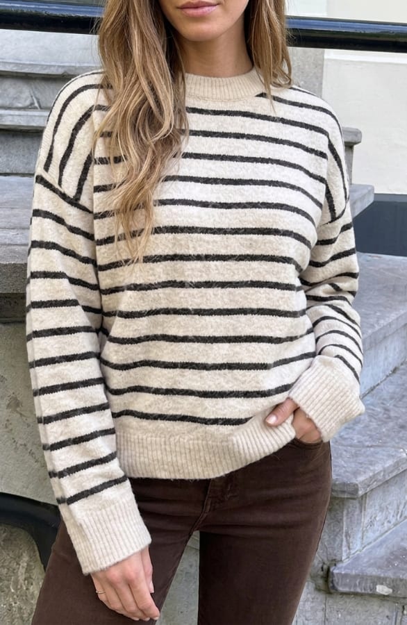 Oversized Gestreepte Sweater Beige Choco – truien — foto 4