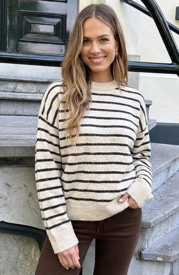Oversized Gestreepte Sweater Beige Choco