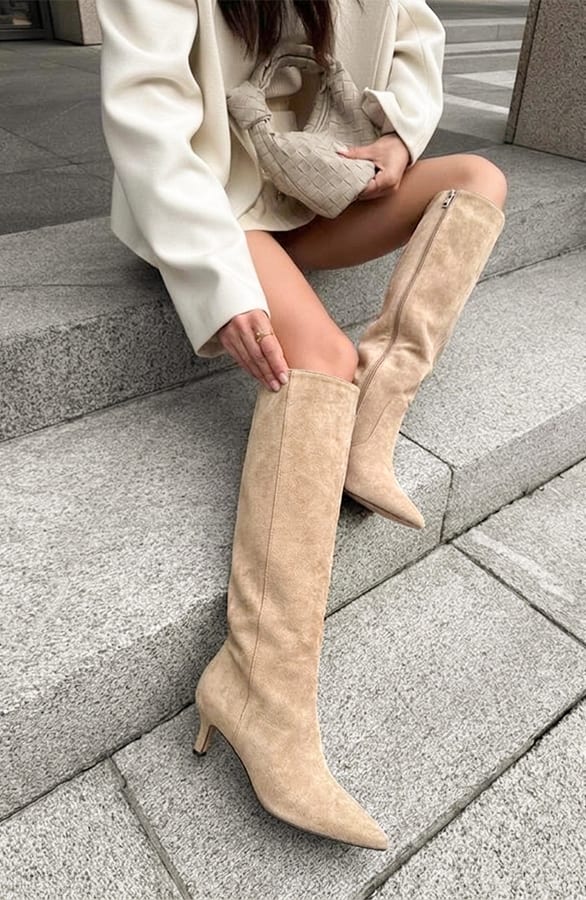 Hoge Suede Laarzen Beige – schoenen — foto 2