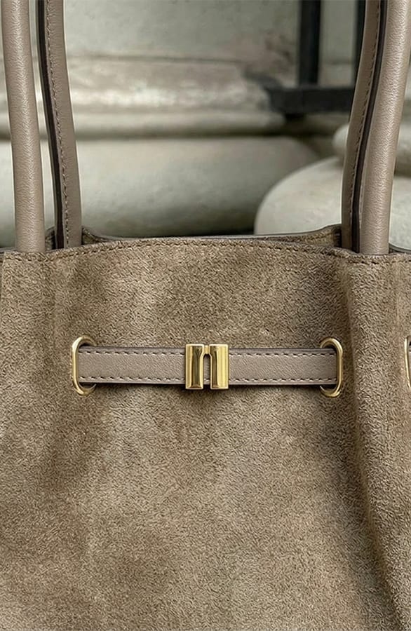 Suede Schoudertas Met Gesp Dark Beige – accessoires — foto 3