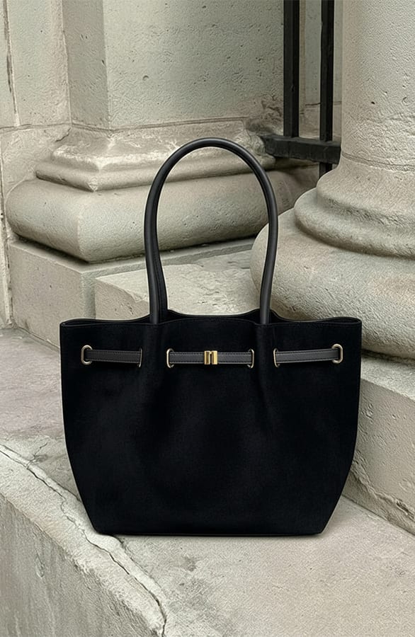 Suede Schoudertas Met Gesp Zwart