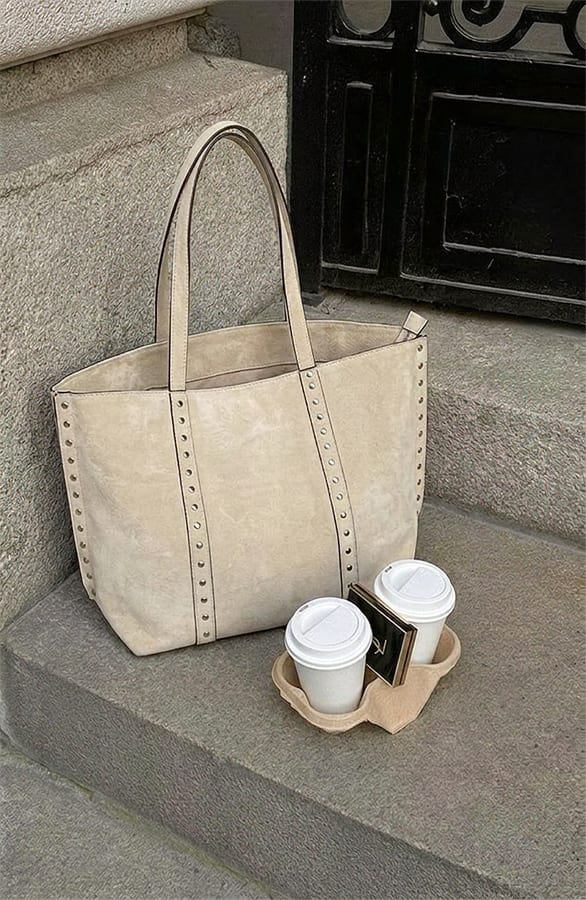 Studded Shopper Bag Beige