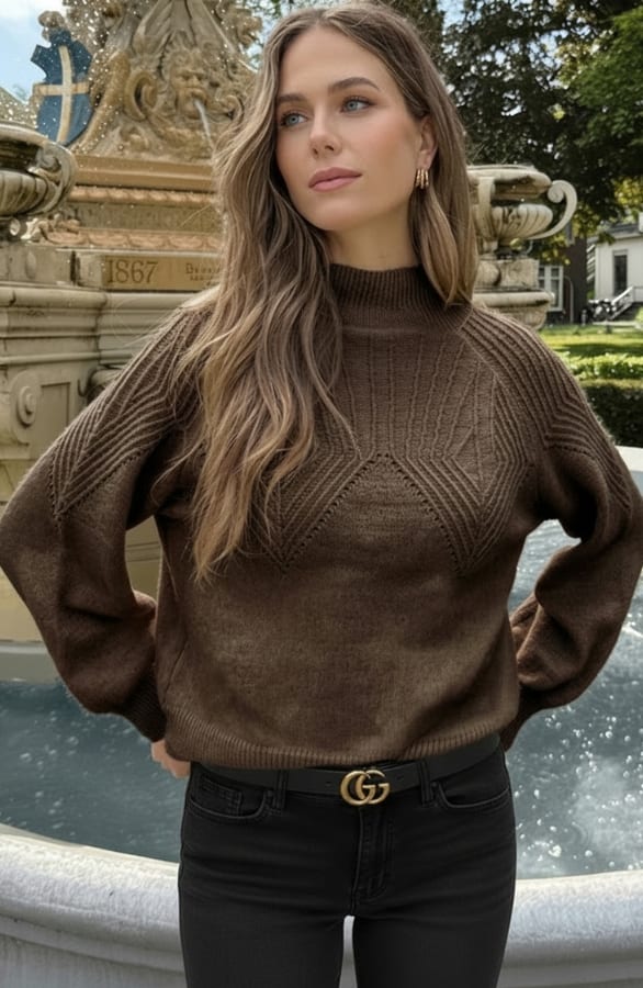 Zacht Gebreide Comfy Trui Met Col Victoria Choco – truien — foto 5
