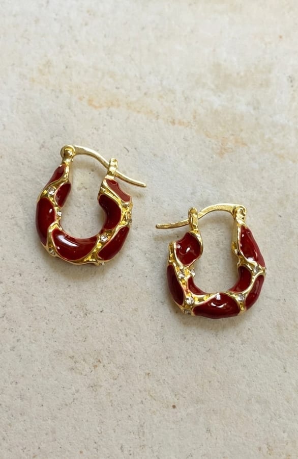 Marble Earrings burgundy Gold