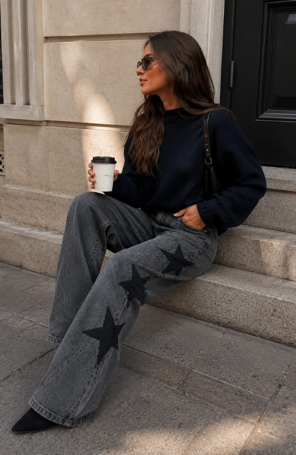 Wide Leg Star Jeans Dez Dark Grey – flared broeken, foto 5