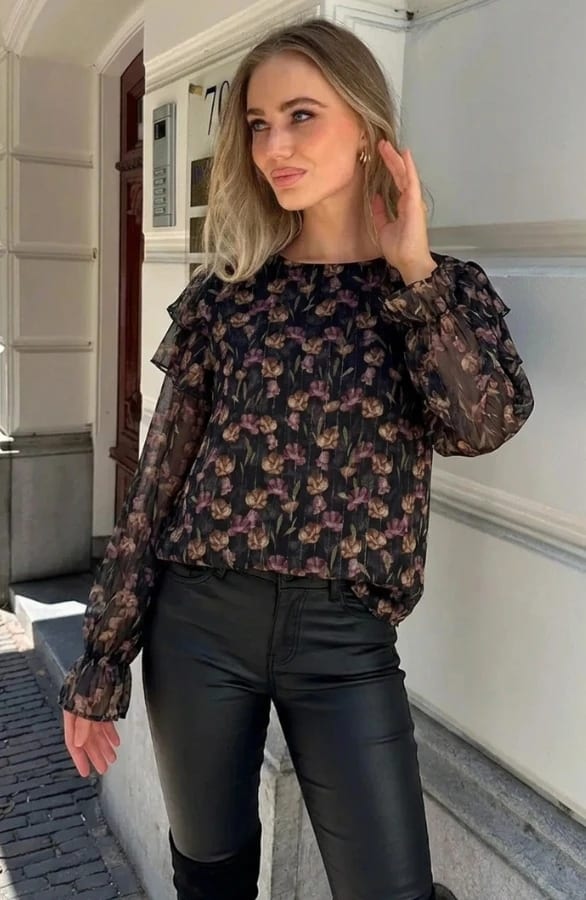 Ruches Flower Blouse Zwart – kleding — foto 4