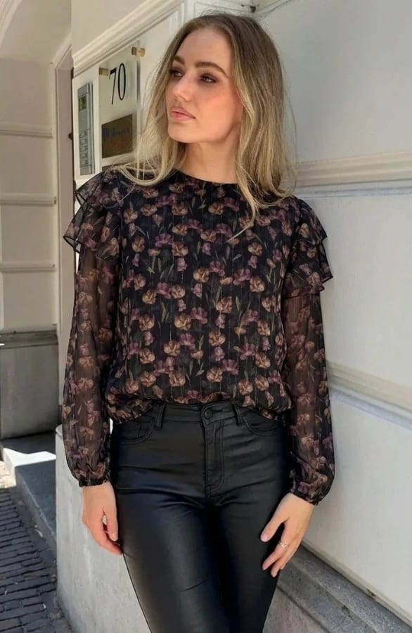 Ruches Flower Blouse Zwart – kleding — foto 2
